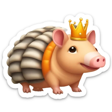 Orange chubby round armadillo pig panda centipede armadillo wearing a crown sticker