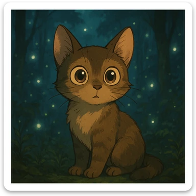 curious cat with big eyes and magical atmosphere in ghibli style sticker