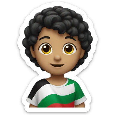 3 year old boy black hair waving Palestine flag sticker