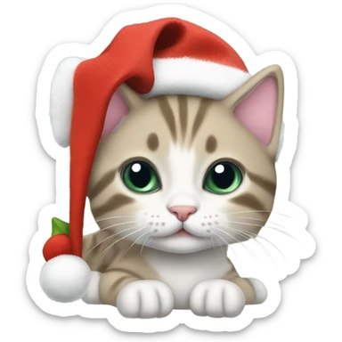 Kitten with christmas hat and christmas mittens sticker
