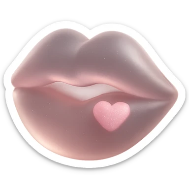 Add a small pastel pink heart accent to the cute 3D pastel pink kiss mark with glittery sparkles, keep the background transparent. sticker