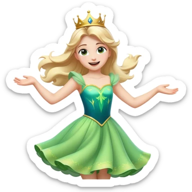 Cinematic Playful Aurora Portrait Emoji, Spinning in her dress, arms gracefully extended, eyes filled with laughter, exuding joy and charm, a princess dancing through her dreams! sticker