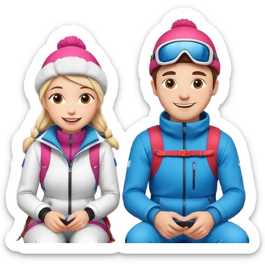 Man  and Woman in Skiing clothesin train sticker