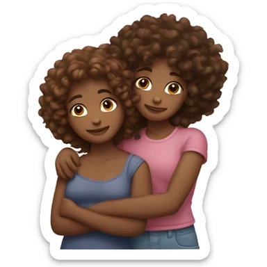  Two girls cuddling one brown skin one curly both Carly hair  sticker