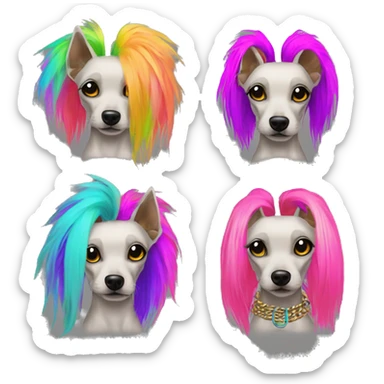 Punk Chinese crested dog neon rainbow hair gold chain punk piercings tattoos punk ear piercings sticker