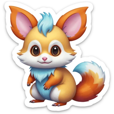  Shiny iridescent light warmly colored reddish-orange-gold-gradients vibrant bioluminescent colorful pastel flourishing flurry fuzzy Absol-Minccino-Furret-Zangoose-Chinchilla-Stitch-fusion-animal-Fakémon-hybrid-creature  sticker