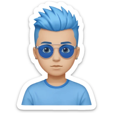 Blue Mohawk. Blue Eye. RoundSunglass. Teenage Boy. Light Blue Tshirt. Sleeve sticker