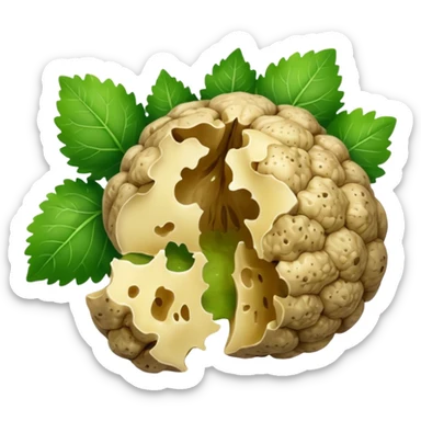 cut open white truffle with weed sticker