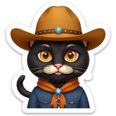 combine the cowboy empjis with a bclack cat emoji and make it have a moustache sticker