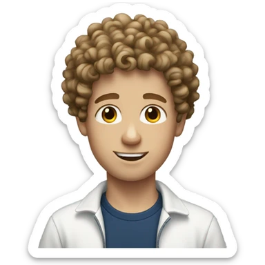 Curly haired white boy wearing whie tshirt and dark blue pants sticker