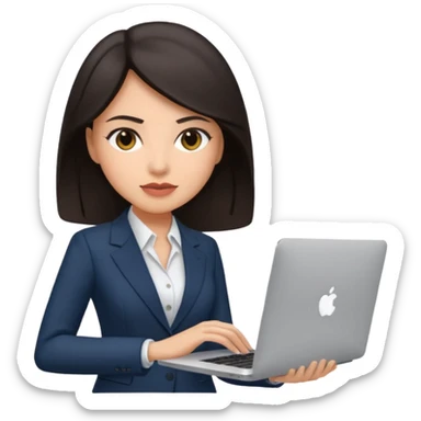 Sales women specialist in shipping with dark hair with suits and MacBook  sticker
