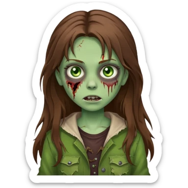 girl zombie with long brown hair and green eyes sticker