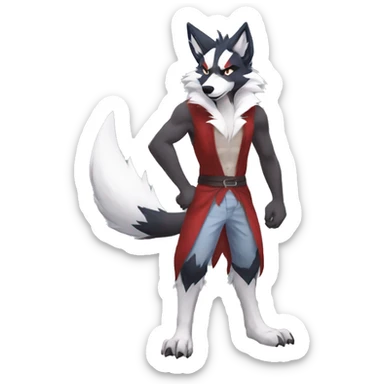 Anthro-Lycanroc-Red-White-Werewolf-Midnight-form Full Body sticker