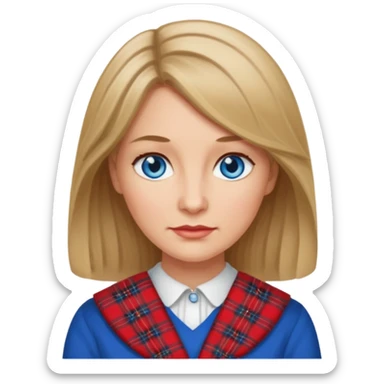 middle   aged female with Scottish red attire and dark blonde hair and blue eyes sticker