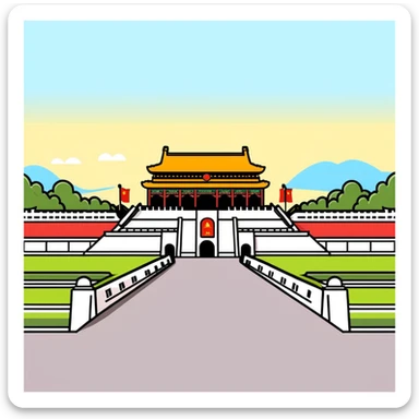 Tiananmen Square, Beijing, Chinese architecture, sunny day, travel illustration sticker