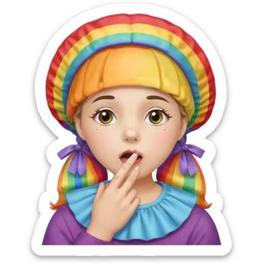 Girl with a rainbow bonnet with one hand on mouth jaw dropped  sticker