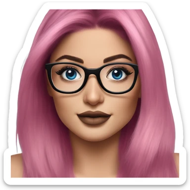 Photo Realistic kylie jenner stylish pink hair BLUE eyes and glasses happy  sticker
