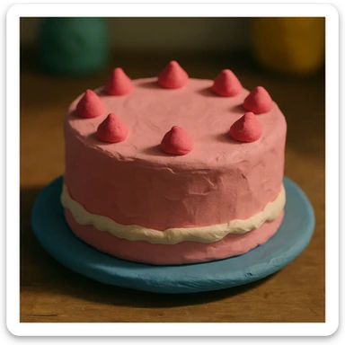 a pink cake, claymation style sticker