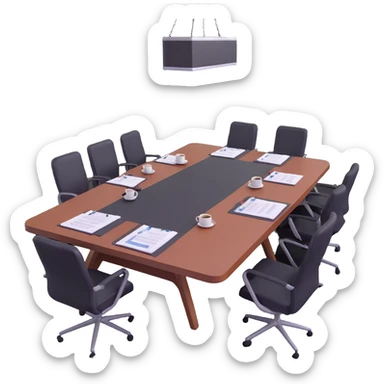 conference table with documents and coffee cups, symbolizing an important meeting sticker
