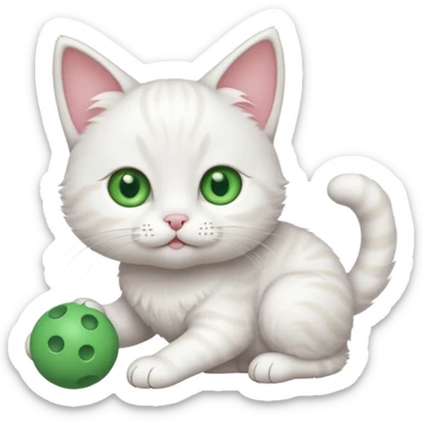 Cute white cat with green eyes playing with toy sticker