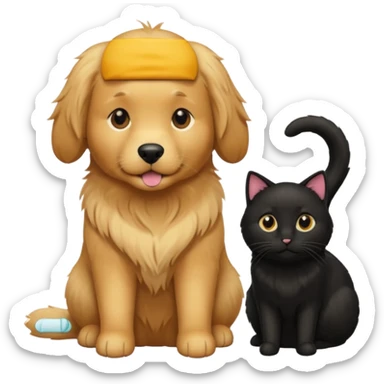 golden retriever and black cat sticker