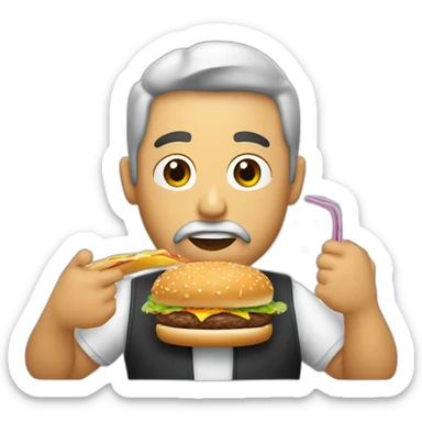 Chico con barba corta y tripa comiendo una amburguesa sticker