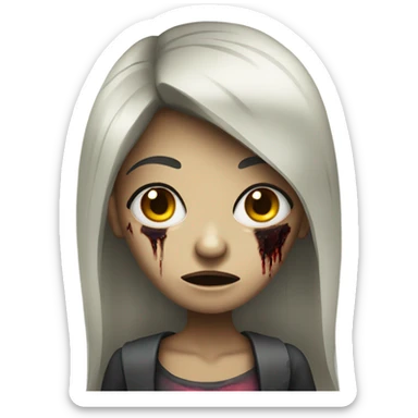 girl zombie with black long hair with teeth and serious face  sticker