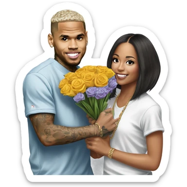 Hyper Realistic Chris Brown giving flowers to Karruche Tran sticker