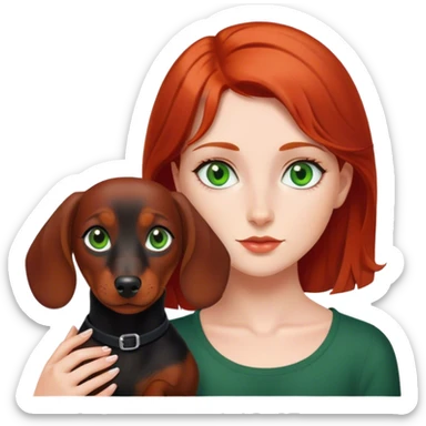 Red haired girl with green eyes and black short haired dachshund  sticker