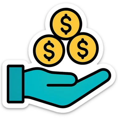 investment concept with hand holding coins sticker