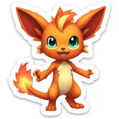 a anthro chibi-style fire-type Fakémon-hybrid full body sticker