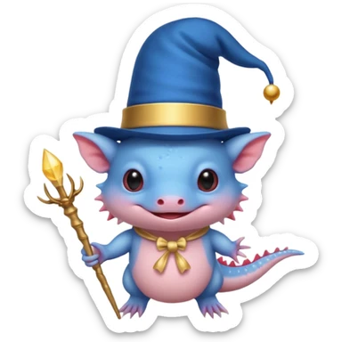 blue axolotl with magician hat sticker