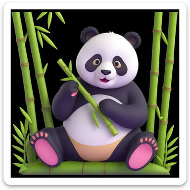 panda eating bamboo in forrest background, close up pose sticker