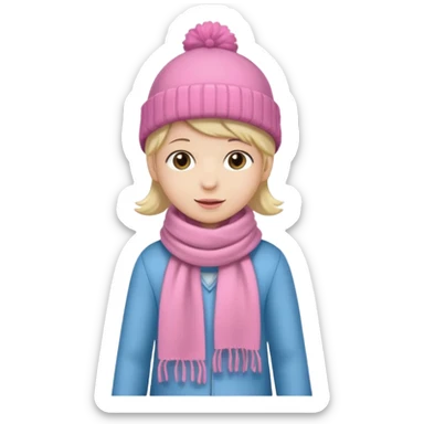 Kid wearing pink hat and scarf, full body sticker