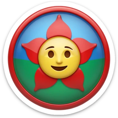 A glossy 3D emoji icon of the Romani flag. The flag is a horizontal bicolor, blue on top and green on bottom. A red spoked wheel chakra symbol is centered across the middle. The style is cute, rounded, shiny, plastic texture, digital icon art, isolated on a plain background. sticker