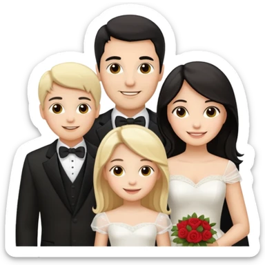 Familia : Novio pelo oscuro, Novia pelo oscuro, hija mayor pelo mono , hija menor pelo oscuro. sticker