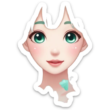 Gorgeous Shiny Pastel Turquoise Anime-Style Lady Butterflies flower petals leaves cottagecore fairycore pastelcore kawaii aesthetic trending style sticker