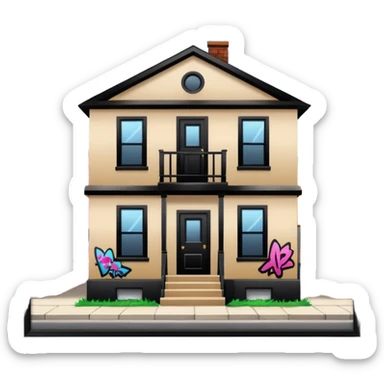 Trap house in hood with boarded windows and graffiti on it sticker