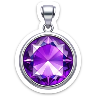 extra close-up round cut purple sugilite holographic gem with silver frame charm, simple and clean, no gemstone accents sticker