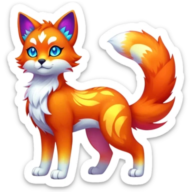 Vibrant multicolored neon-colored Falvie-Fionbri-creature-sparkle-feline-canine-hybrid-fursona, full body, fur pattern-markings sticker