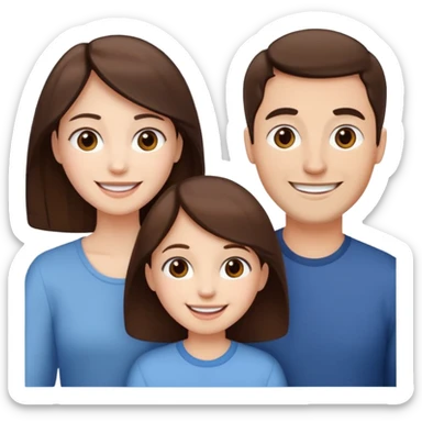 happy pale white  four person family with one brown hair dad, one brown hair mom, one dark brown girl, and one brown hair girl sticker