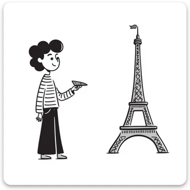 A girl standing near the Eiffel Tower sticker