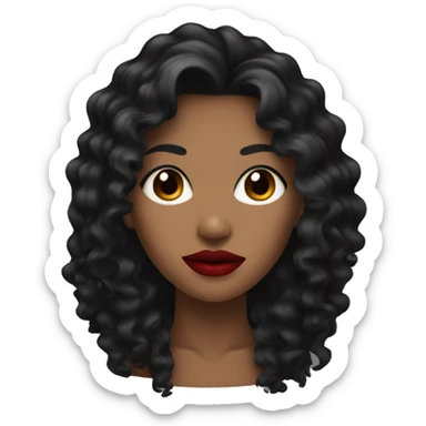 Head, woman dark tan skin with long black curly hair, red lipstick  sticker