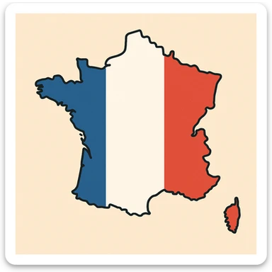 flat toon style France map with flag colors sticker