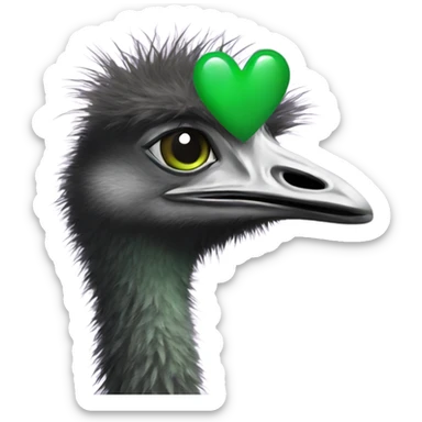 Emu with a green heart sticker