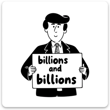 President Trump holding a sign that says 'billions and billions' sticker