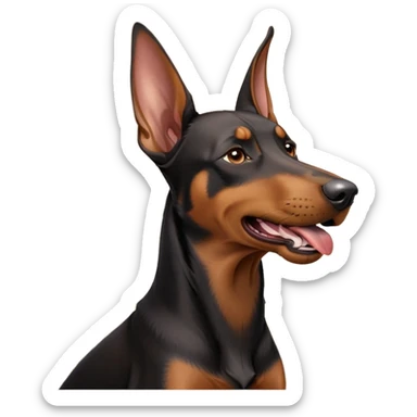 cinematic-cute-yawning-doberman-portrait-emoji,-head-tilted-slightly-with-a-dramatic,-wide-open-yawn,-revealing-a-sleek black and brown fur-with-a-subtle-shimmer,-floppy-ears-slightly-drooping,-round-brown-eyes-barely-open-in-drowsy sticker
