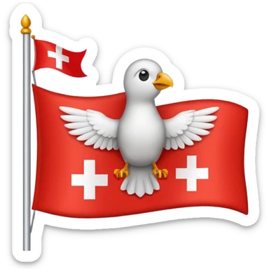 Make a emoji flag of Switzerland with a bird on top and make sure the bird is on the flag with no shadow sticker
