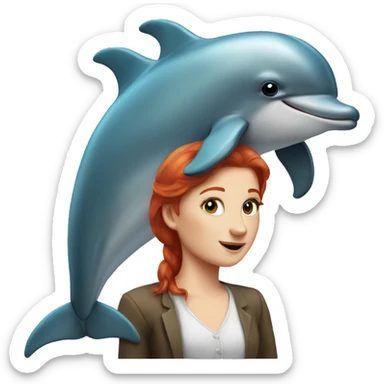 A dolphin with a human redhead face sticker