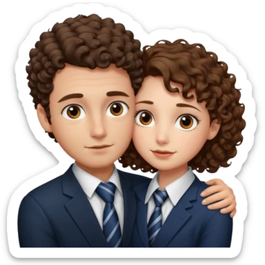 Girl with with sharp eyes tie hair hugging a guy with short curly brown hair sticker